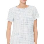 Sail To Sable STS Women's White Blue Aqua Frayed Tweed Zipper Top Size Small Photo 0