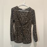 Boutique Leopard Print Long Sleeve Blouse Size Small Gray Photo 1