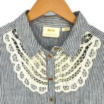 Anthropologie Maeve by  | Small | Blue + White Stripe Yoked Linen Lace Detail Top Photo 3