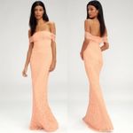 Lulus ‎ bH peach romantic heart off shoulder lace mermaid maxi gown dress medium Photo 1