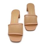 Stuart Weitzman  Cayman Mesh Leather Block-Heel Mules Sand Beige Size 5.5 Sandals Photo 1