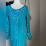 Sister Max Beaded Art Deco 20s Sequin Long Sleeve Dress, Size Large Blue Photo 1