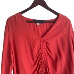 Blue Rain  Women Top L Orange‎ Tencel 3/4 Ruched Tie Front and Sleeve Boho Indie Photo 9