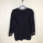 PA International Vintage Women Sweater Med Black Embroidered bedazzled Holiday Photo 3