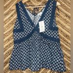 True Craft Junior's Printed V Neck Tank Top,Navy,Flowy,Size M,Brand New,NWT Photo 0
