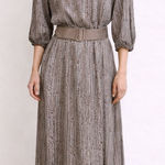 Vintage Diane Freis Original Silk Maxi Dress Belted Bow Neck Size Small NWT Brown Photo 0