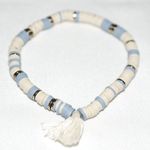Source Unknown Casual Retro Heishi Cream/Blue Beads Gold Tone Accents 6" Stretch Bracelet Photo 1