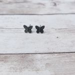 Butterfly Stud Earrings For Pierced Ears Dark Metal Photo 2