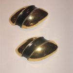 Vintage Gold Tone & Black Fabric Striped Shoe Clips Photo 1