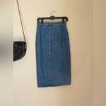 Japan GU Blue Wash Denim Jean Button Front Midi Skirt, Size Medium Photo 3