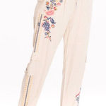 Paparazzi by Biz Floral Embroidered Linen Cargo Jogger Pant Cream Medium Photo 0
