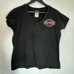 Harley Davidson Pink Rhinestone Logo Black Tee Shirt Womens XL USA Made Photo 12