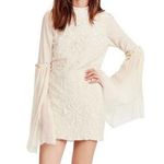 Free People  Cleo Cream Embroidered Flare Sleeve Mock Neck Mini Dress 6 Photo 0