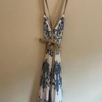 A loves A Coastal Wrap Corset Dress Womens Size L Blue White Embroidered Floral Photo 5