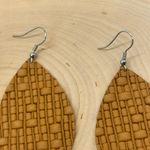 Handmade Lightweight Genuine Leather Camel Brown Weave Teardrop Earrings Photo 1