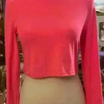 Feathers Pink Mock Neck Crop Blouse Large Photo 0