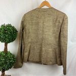 Anne Klein Linen Blend Tan & Gold Metallic Colarless Blazer Jacket 10 Photo 1