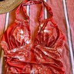 NWOT Eomenie One Piece Ruched Halter Swimsuit Size Small. Orange Photo 4