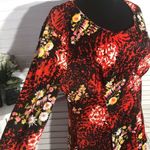 Vintage 70s Floral Midi Dress Red Black M L Size M Photo 5