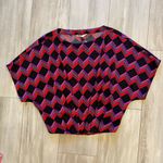 Trina Turk  Colorful Pleated Geometric Dolman Batwing Sleeve Top, size small Photo 0