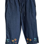 Jane Ashley Pants Vintage 90 small Embroidered Floral Capri Denim Cottage Photo 0
