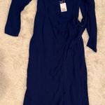 Reformation NWT  Navy Blue Theo Wrap Sweetheart Long Puff Sleeve Midi Dress sz 2 Photo 0