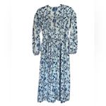 Goodnight Macaroon Paula Blue and White VNeck Long Sleeve Maxi Dress. Size Small Photo 2