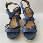 Eurosoft by Sofft Stacked Wedge Espadrille Blue Strappy Sandals Size 8 Photo 1