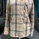 Women Plaid Tan & Black Collared Long Sleeve Buttondown Relaxed Fit Shirt Sz L Size L Photo 2