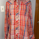Vintage Miller Western Wear Plaid Long Sleeve pearl snap Shirt size 16/38 READ Red Photo 0