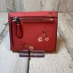 Coach Floral Bow Leather Compact Wallet Pink Envelope Snap Zip Coin Photo 1