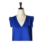 Jade Shirt Women Small Blue Linen Blend Ruffled V Neck‎ Top Preppy Lagenlook Photo 2