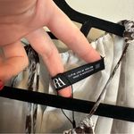 ZARA  | Blue Brown Animal Print Halter Neck Smocked Chiffon Mini Dress Medium Photo 5