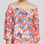 Diane Von Furstenberg  Jennette Off the Shoulder Cotton Top Floral Size M Photo 0