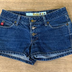 Mudd  Dark Blue Micro Jean Shorts with Button Detail- Size 5 Photo 0