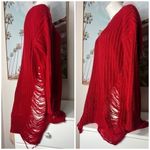 Juju*Be Red Ripped Distressed Knit Pullover Hi Low 3/4 Sleeve Sweater Size Large Photo 8