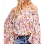 Free People Womens  Free Spirit Bell Sleeve Retro Floral Print Top - Sz XS Photo 1