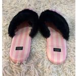 Victoria's Secret  Pink Stripe Faux Fur Slide Slippers M M Photo 1