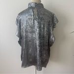 Worthington 2X Shimmering Silver Blouse Keyhole Neck Short Sleeve Satin Photo 5