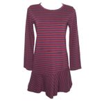 Anthropologie KINLY Directional Stripe Mini Dress M Drop Waist Flounce Hem Long Sleeve Shift Photo 8