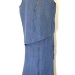 VTG IC Collection Lagenlook Asymmetrical Linen Chambray Zip Shirt Skirt Set XL Blue Photo 0