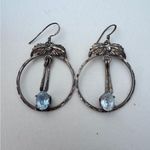 Vintage Sterling Silver Rhinestone Earrings & Pendant Set Open Work Leaf Photo 1