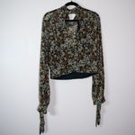 Free People  All Dolled Up Floral Flower Mesh Cropped Long Sleeve Blouse Shirt L Photo 3