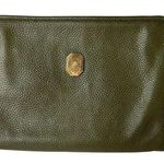 Karina Firenze Pebbled Olive Leather Clutch Made In Italy Some Interior Wear Green Photo 0