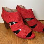 Anabelle Shoes Womens Size 8 Red Cutout Peep Toe Chunky Heel Suede Zip Sandals Photo 0