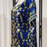 Just Cavalli Blue Floral Print Short Sleeve Silk Blouse Italy Size 44 - US 8 Photo 3