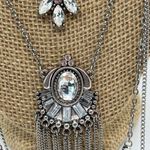 Multi Layer Silver Tone Necklace Clear Crystal Accents Lobster Clasp Adjustable Photo 2