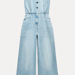 ZARA  jumpsuit denim halter wide leg open back bohemian casual summer Photo 9