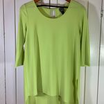 Clara Sun Woo Lime Green Tunic Small Made USA Stretch Asymmetric Hem Chartreuse Yellow Photo 0