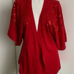 Trina Turk 100% merino wool red size medium cardigan knit sweater sequins/beads Photo 0